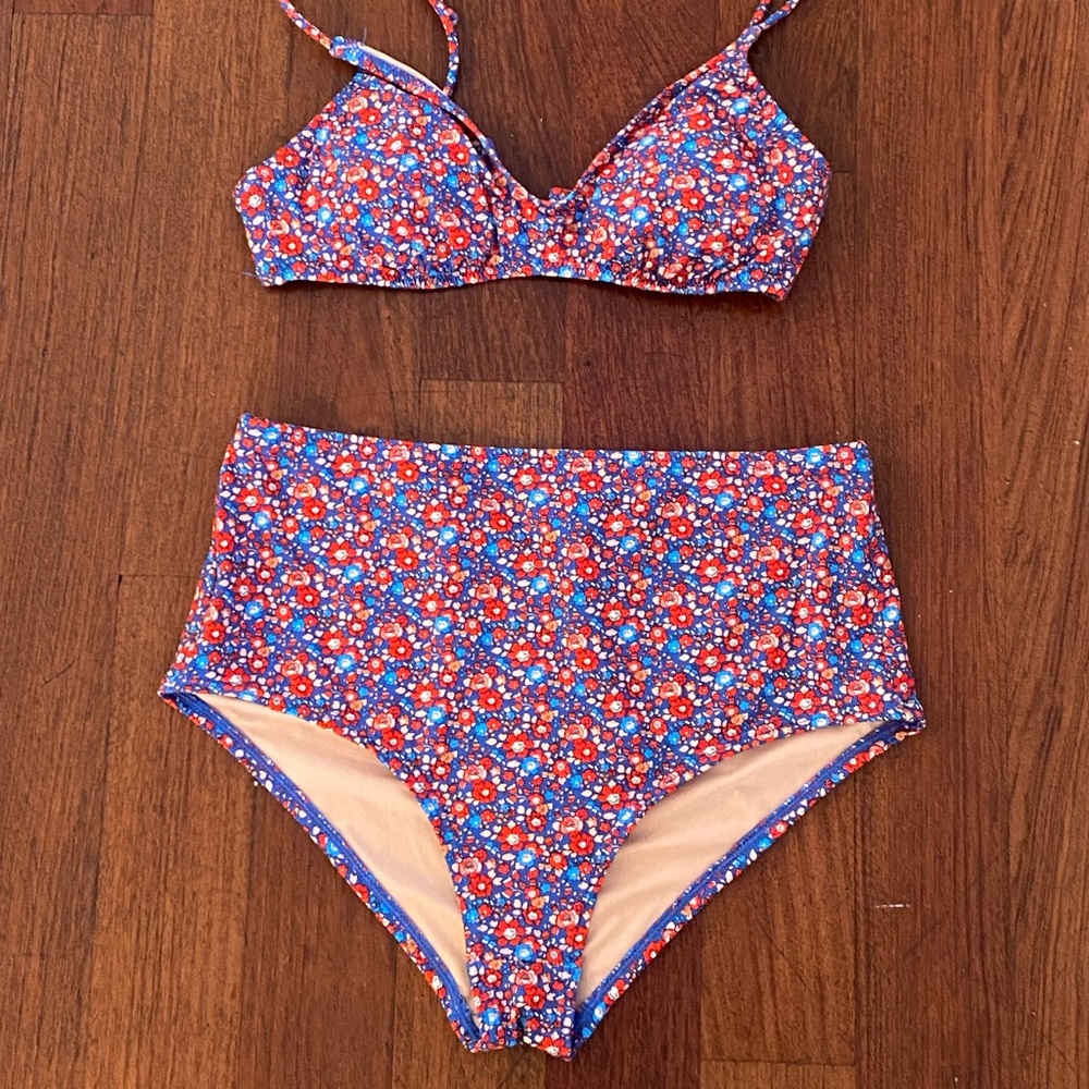 JCrew Liberty print high waisted bikini bottom S